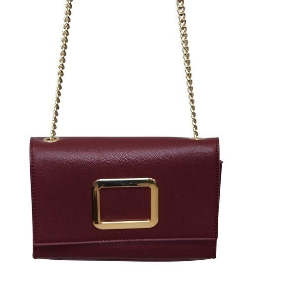 Forever 21 Handbags - Forever 21 Burgundy Faux Leather Chain Shoulder‎ Bag Gold Buckle Evening Clutch